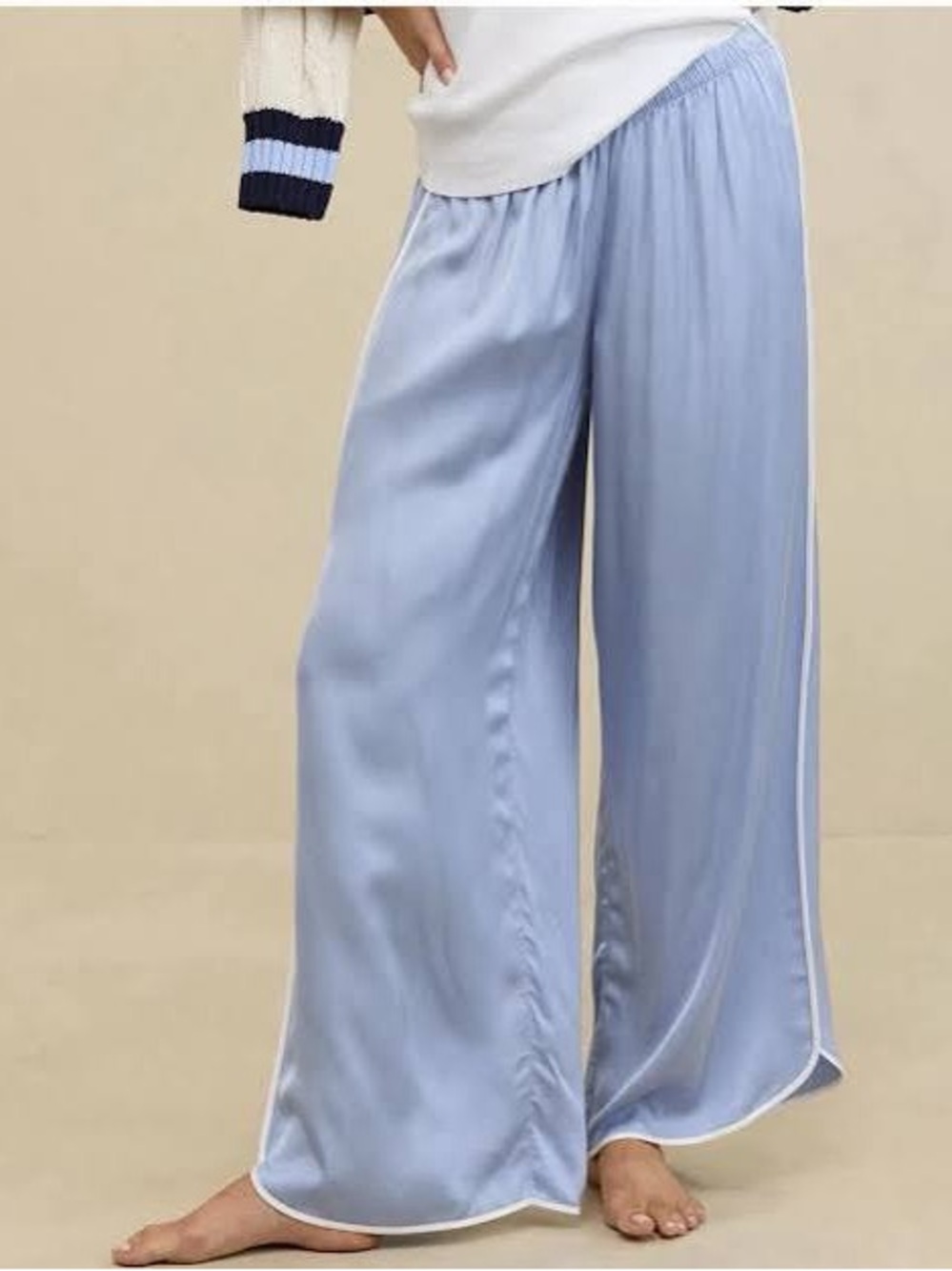 Aerie Satin Wide Leg Pants Periwinkle Blue Piped Tulip Hem Y2K Loungewear Large